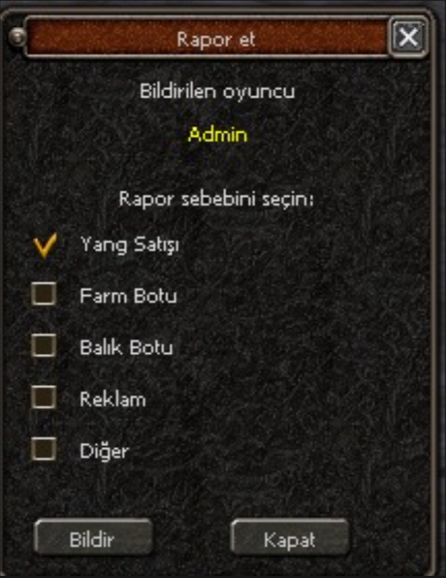 Oyuncu Sağ Tık Raporlama Görseli